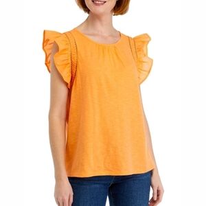 Womens Orange Flutter Sleeve Top
